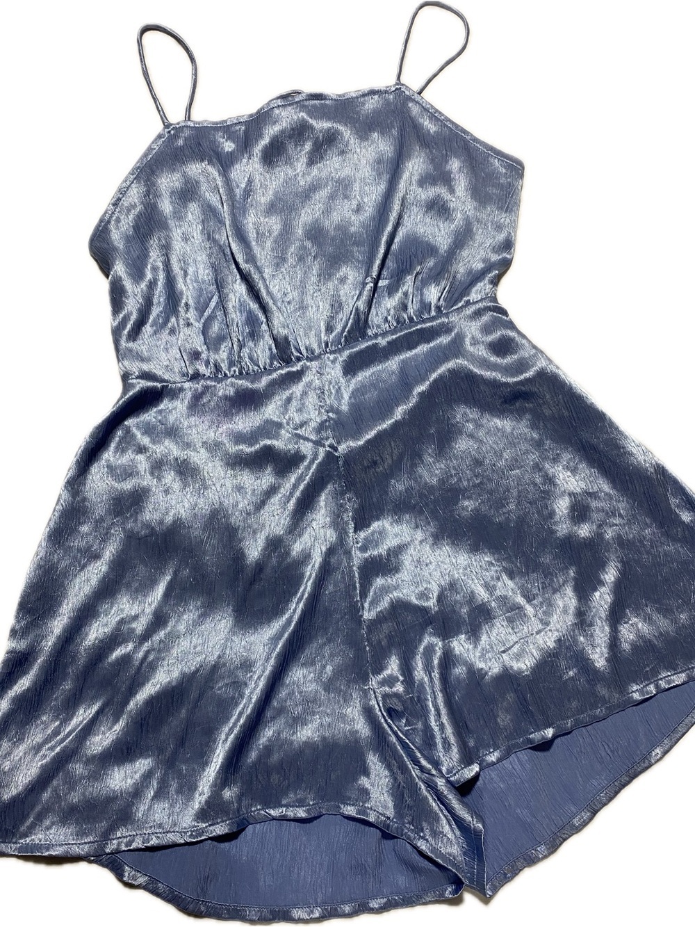 RAHI Light Blue Satin Romper with Spaghetti Straps